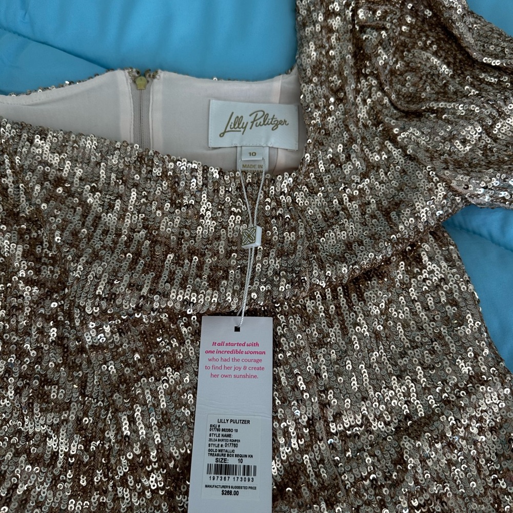 NWT Lilly Pulitzer Zelda skirted romper GOLD knit sequins Size 10 - Picture 15 of 17